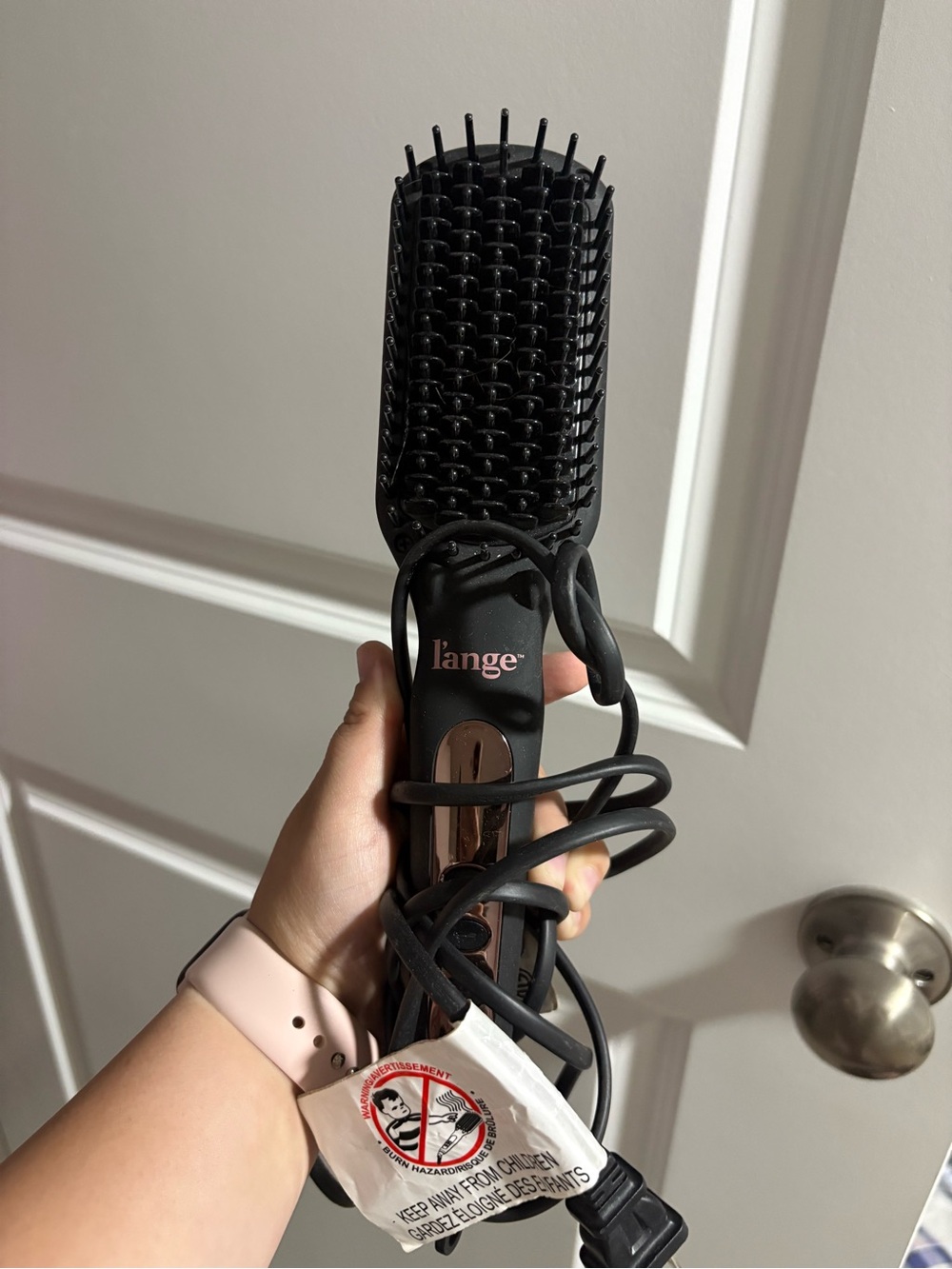 Lange Heated Straightening Brush in Black with Rose Gold Accents